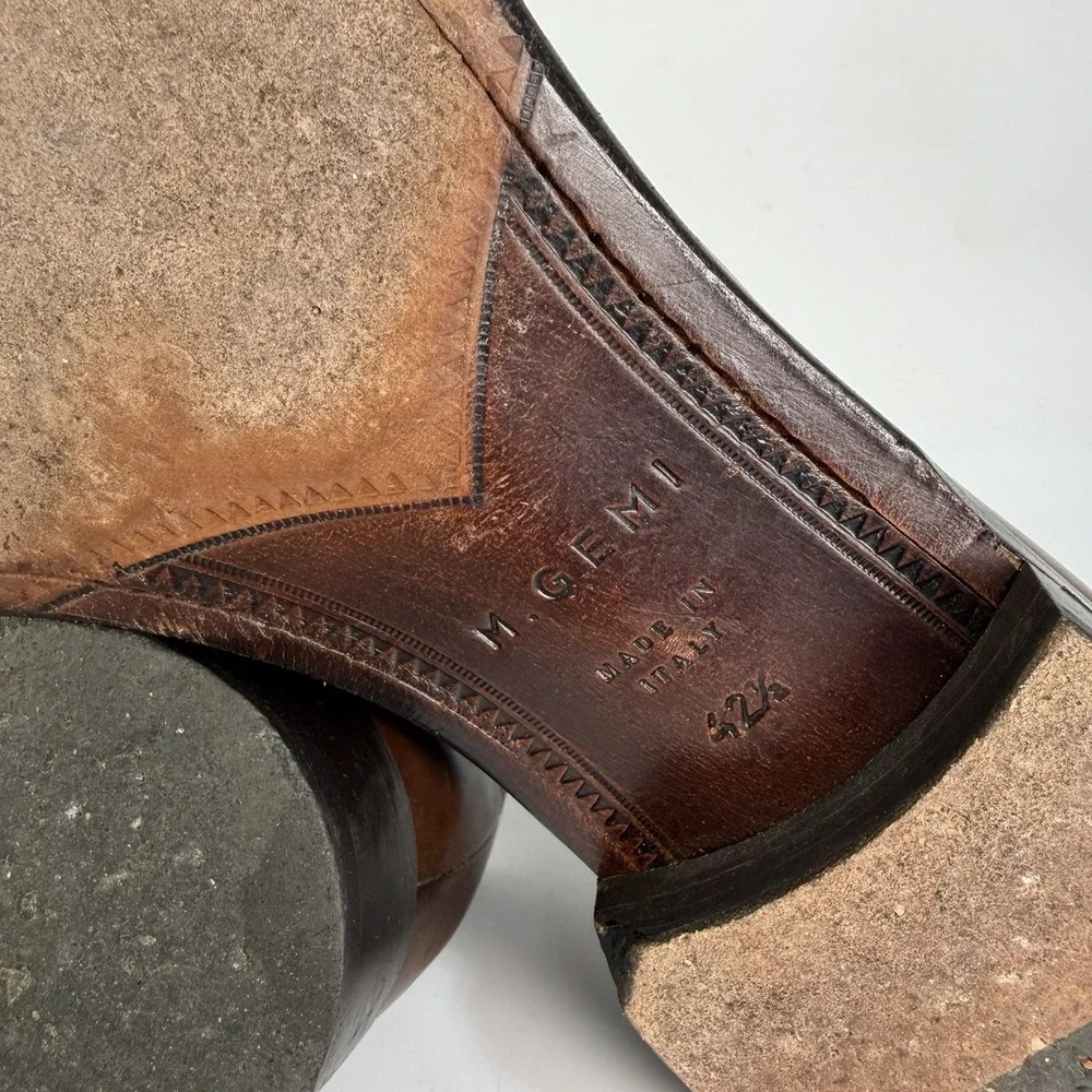 M GEMI Italian Leather Cap Toe Brogue Men 9.5 42.5 Oxford Dress Shoes Spade Sole
